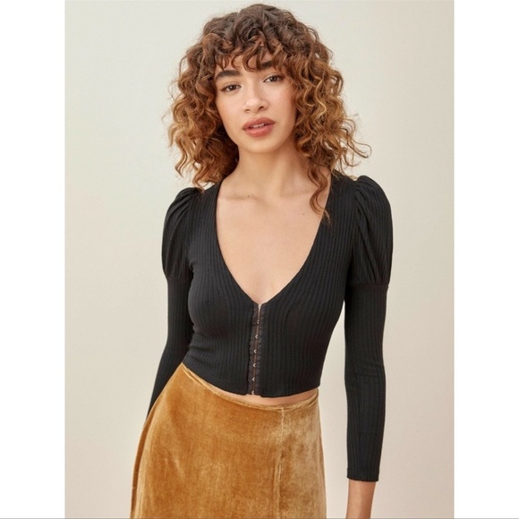 REFORMATION Einkorn Ribbed Puff Sleeve Top - Picture 2 of 7